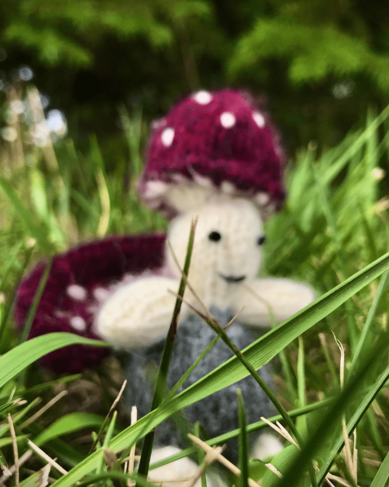 mushroom creature in grass