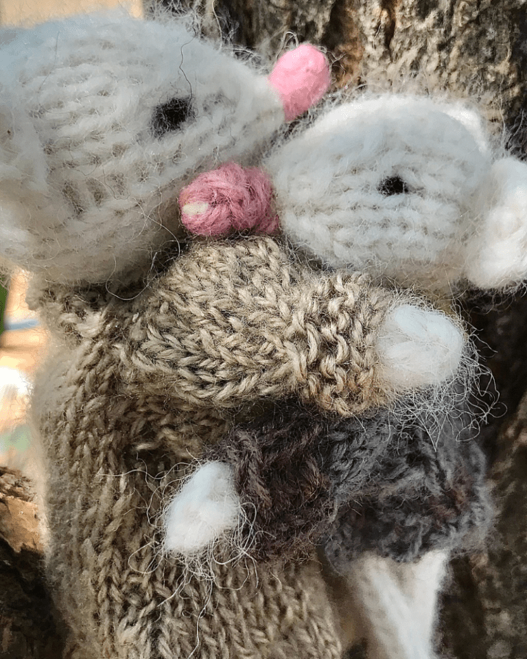 two knit mice one big and one small