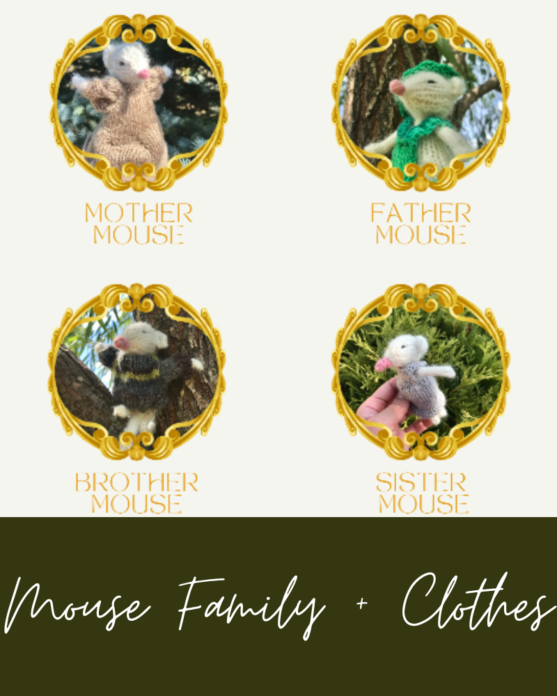 featured image for mouse family with knitted clothes gold picture frames