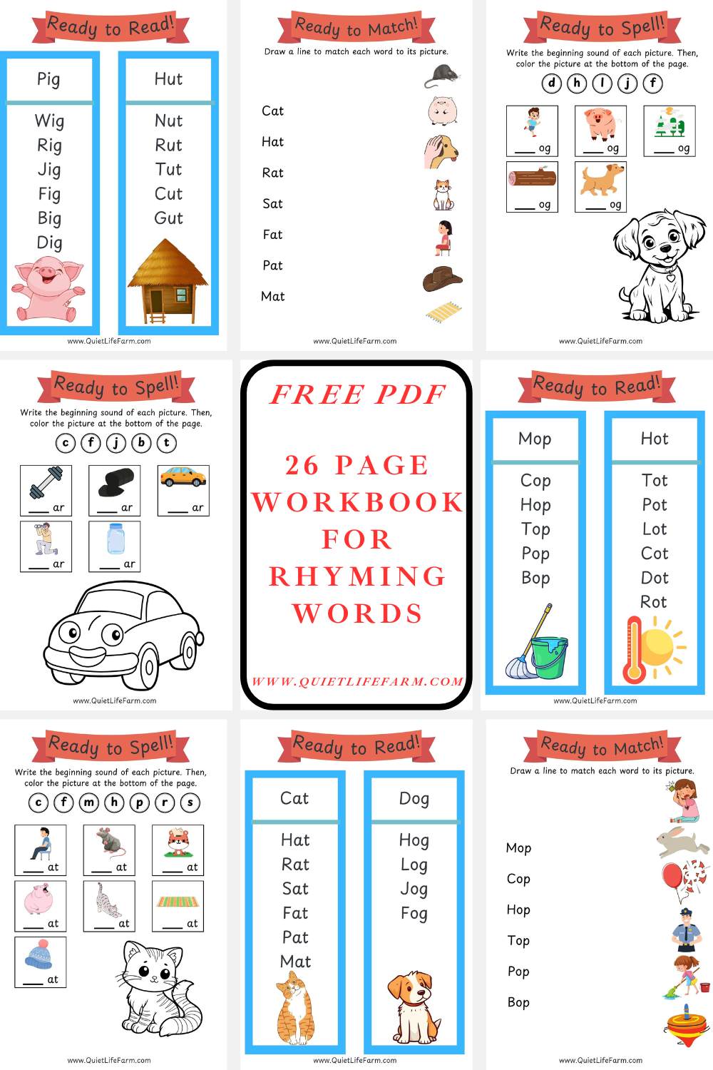 Best Free Rhyming Words Worksheets for Kindergarten - Quiet Life Farm