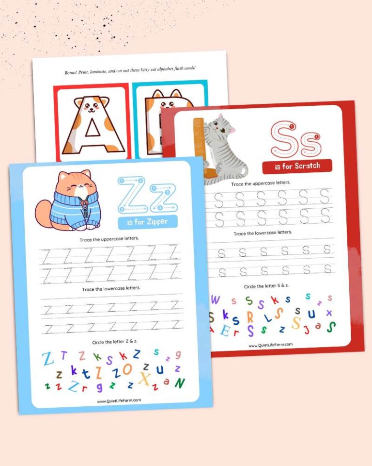 Free Cat Alphabet Tracing Practice and Flashcard Printable